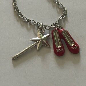 Wizard of Oz Silver Star Wand  & Red Shoe Charm Necklace